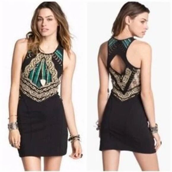 Free People Out of Africa Cut Out Bodycon Dress Small/Black - Picture 1 of 13